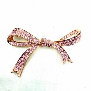 KJL Kenneth J Lane Pink Pave Crystal Rose Gold Tone Ribbon Tied Bow Pin Brooch